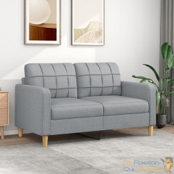 Canapé ou Sofa 2 Places 140 cm Tissu Gris Clair. Avec Pied en bois. Confort et qualité