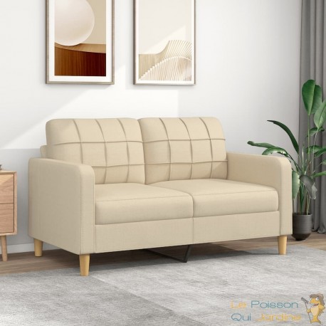 Canapé ou Sofa 2 Places 140 cm Tissu Crème. Avec Pied en bois. Confort et qualité