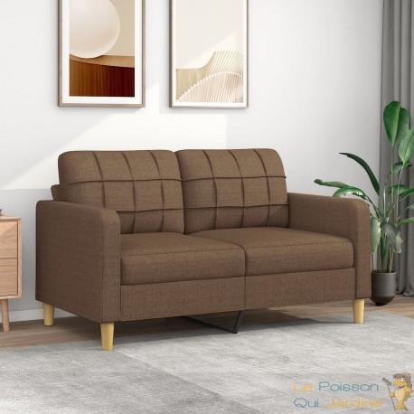 Canapé ou Sofa 2 Places 140 cm Tissu Marron. Avec Pied en bois. Confort et qualité