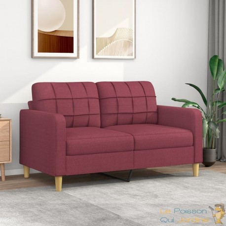 Canapé ou Sofa 2 Places 140 cm Tissu Bordeaux. Avec Pied en bois. Confort et qualité