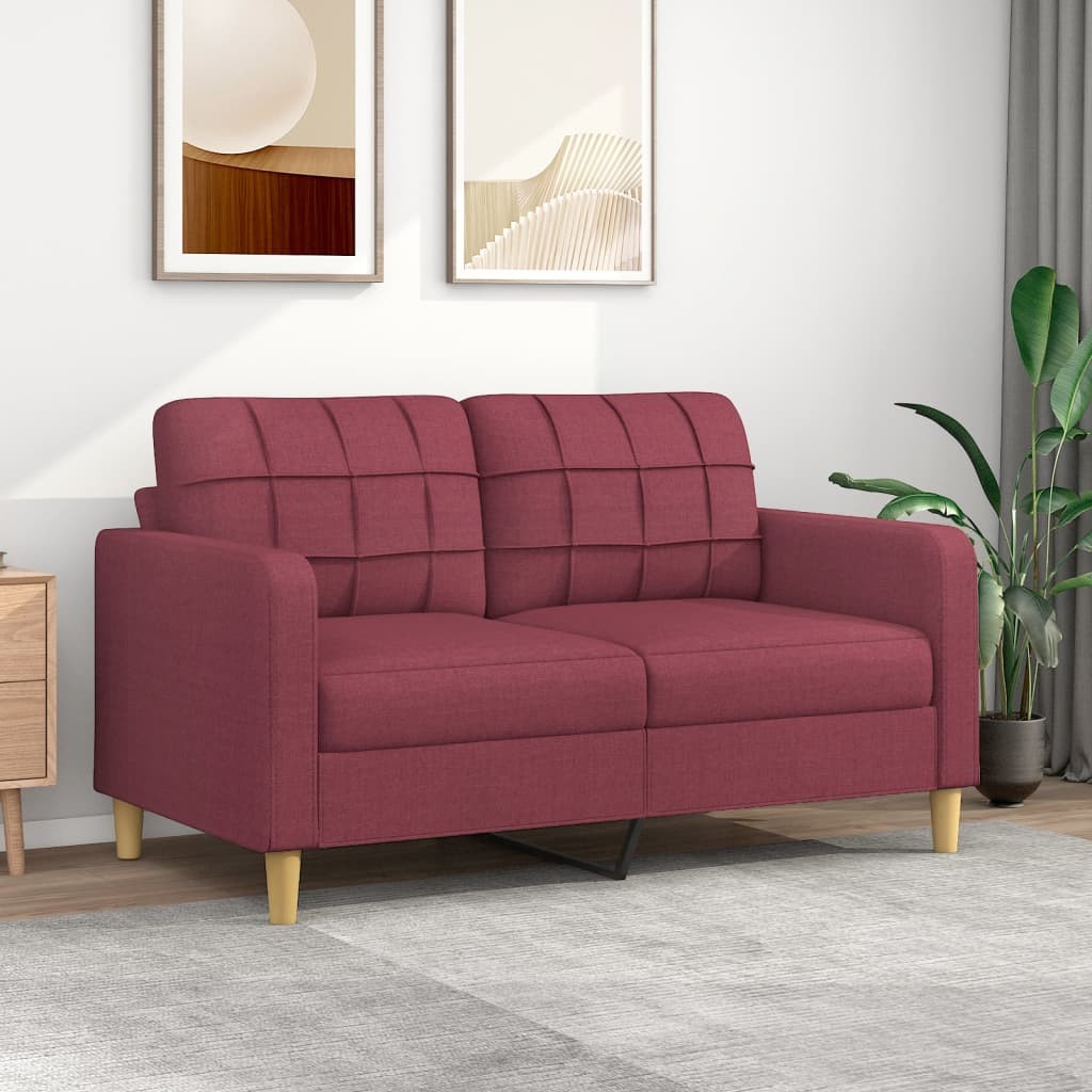 Canapé ou Sofa 2 Places 140 cm Tissu Bordeaux. Avec Pied en bois. Confort et qualité
