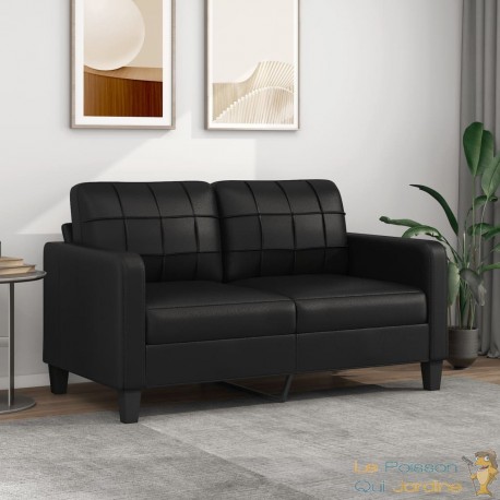 Canapé ou Sofa 2 Places 140 cm Simili Cuir Noir. Avec Pied en bois. Confort et qualité