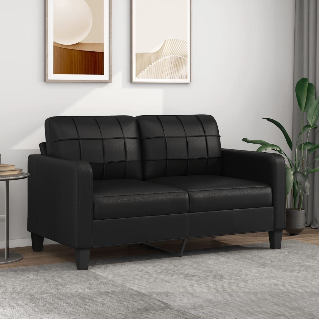 Canapé ou Sofa 2 Places 140 cm Simili Cuir Noir. Avec Pied en bois. Confort et qualité