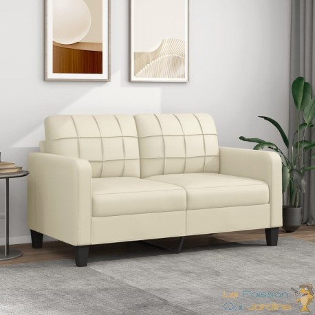 Canapé ou Sofa 2 Places 140 cm Simili Cuir Crème. Avec Pied en bois. Confort et qualité