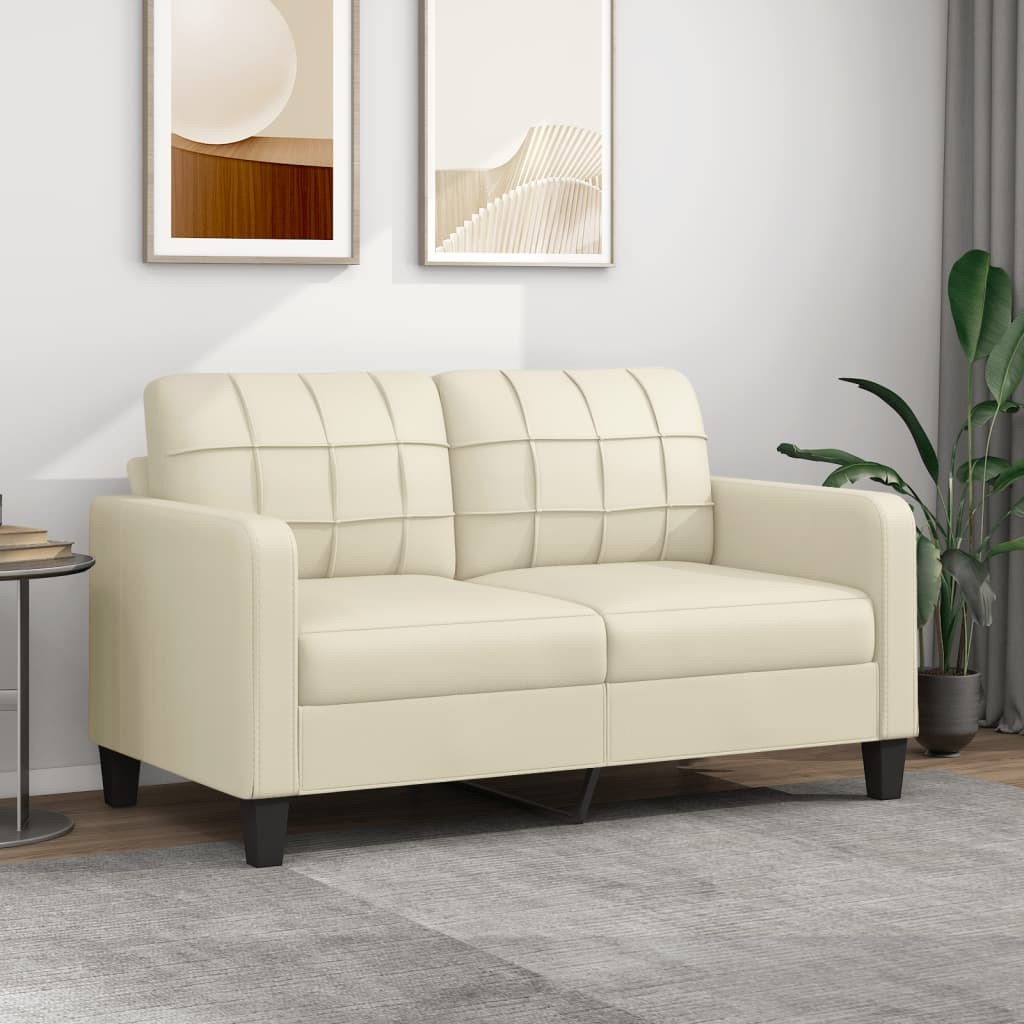 Canapé ou Sofa 2 Places 140 cm Simili Cuir Crème. Avec Pied en bois. Confort et qualité