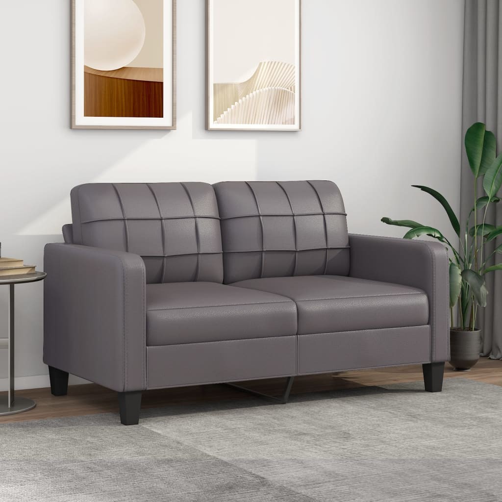 Canapé ou Sofa 2 Places 140 cm Simili Cuir Gris. Avec Pied en bois. Confort et qualité