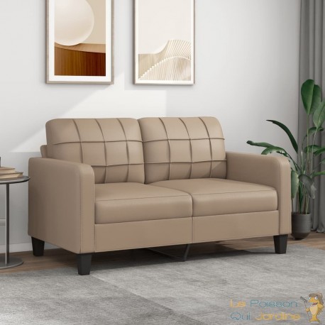 Canapé ou Sofa 2 Places 140 cm Simili Cuir Beige. Avec Pied en bois. Confort et qualité