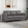Canapé ou Sofa 3 Places 180 cm Simili Cuir Gris. Avec Pied en bois. Confort et qualité
