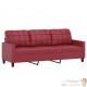 Canapé ou Sofa 3 Places 180 cm Simili Cuir Bordeaux. Avec Pied en bois. Confort et qualité