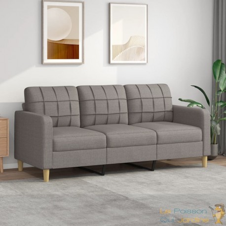 Canapé ou Sofa 3 Places 180 cm Tissu Beige. Avec Pied en bois. Confort et qualité