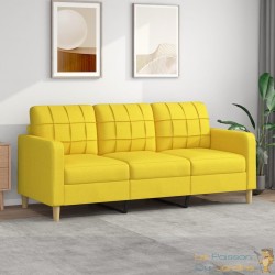 Canapé ou Sofa 3 Places 180 cm Tissu Jaune. Avec Pied en bois. Confort et qualité