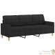 Canapé ou Sofa 3 Places 180 cm Tissu Noir. Avec Pied en bois. Confort et qualité