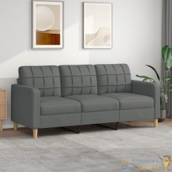 Canapé ou Sofa 3 Places 180 cm Tissu Gris Foncé. Avec Pied en bois. Confort et qualité