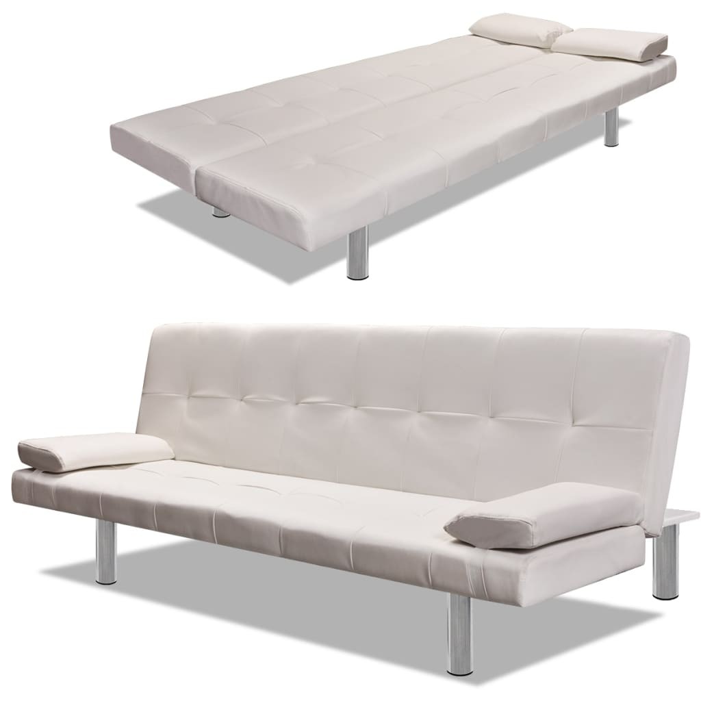 Canapé Lit ou Sofa Lit SimiliCuir Blanc. Avec 2 Coussins. Canapé Convertible