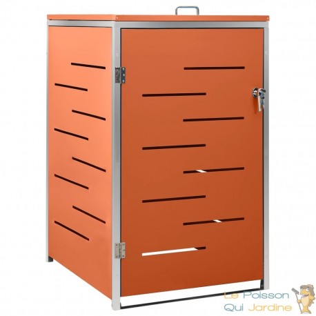 Cache Poubelle Moderne Orange 115 cm de hauteur. Idéal container sur roulette