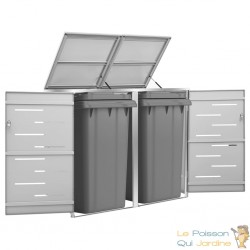 Cache 2 Poubelles Moderne Gris 115 cm de hauteur. Idéal container sur roulette