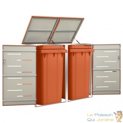 Cache 2 Poubelles Moderne Orange 115 cm de hauteur. Idéal container sur roulette