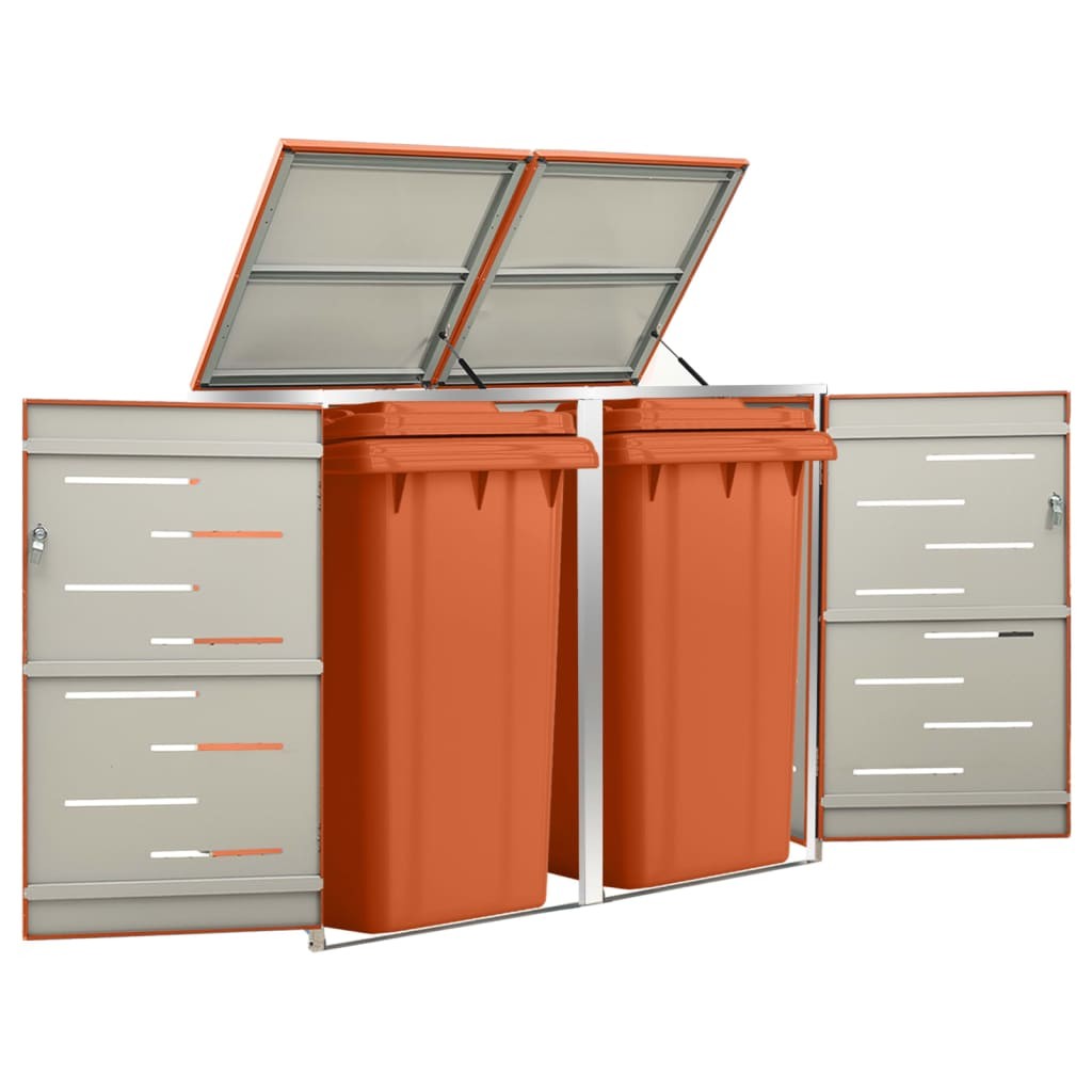 Cache 2 Poubelles Moderne Orange 115 cm de hauteur. Idéal container sur roulette