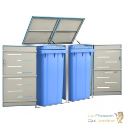 Cache 2 Poubelles Moderne Bleu 115 cm de hauteur. Idéal container sur roulette