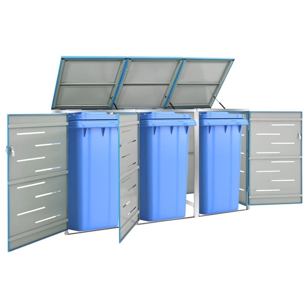 Cache 3 Poubelles Moderne Bleu 115 cm de hauteur. Idéal container sur roulette
