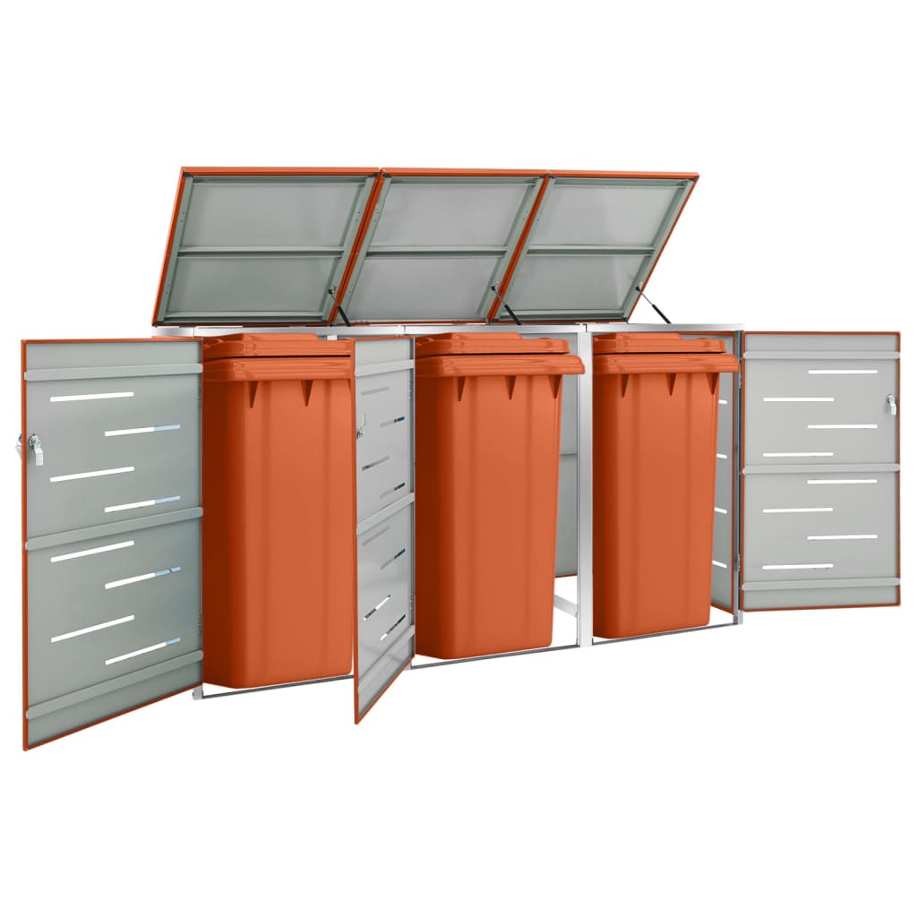 Cache 3 Poubelles Moderne Orange 115 cm de hauteur. Idéal container sur roulette