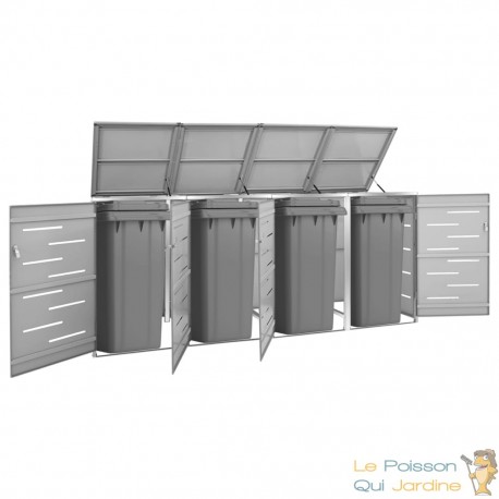 Cache 4 Poubelles Moderne Gris 115 cm de hauteur. Idéal container sur roulette