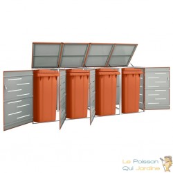 Cache 4 Poubelles Moderne Orange 115 cm de hauteur. Idéal container sur roulette