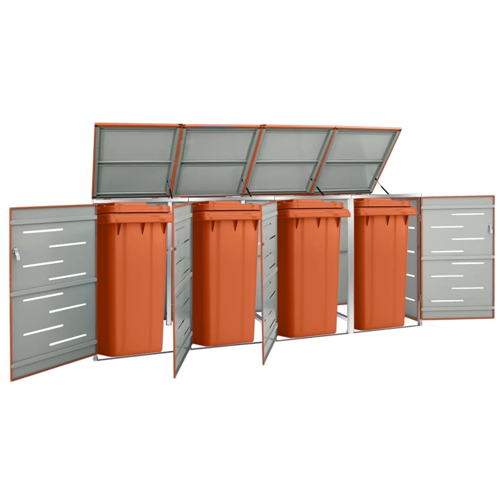 Cache 4 Poubelles Moderne Orange 115 cm de hauteur. Idéal container sur roulette