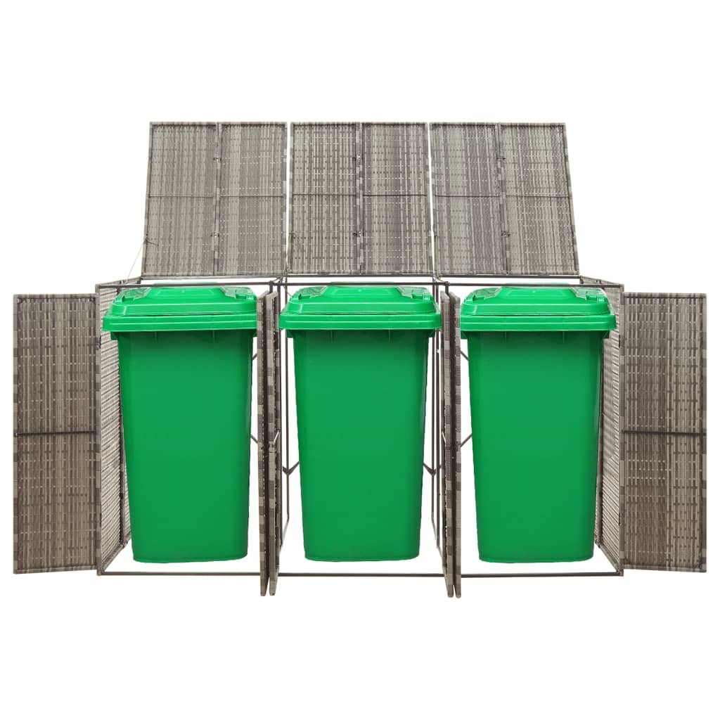 Cache 3 Poubelles Résine Tressée Brun 117 cm de hauteur. Idéal poubelle sur roulette