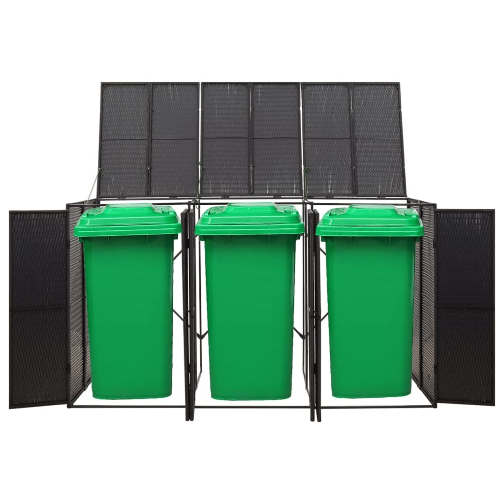 Cache 3 Poubelles Résine Tressée Noir 117 cm de hauteur. Idéal poubelle sur roulette