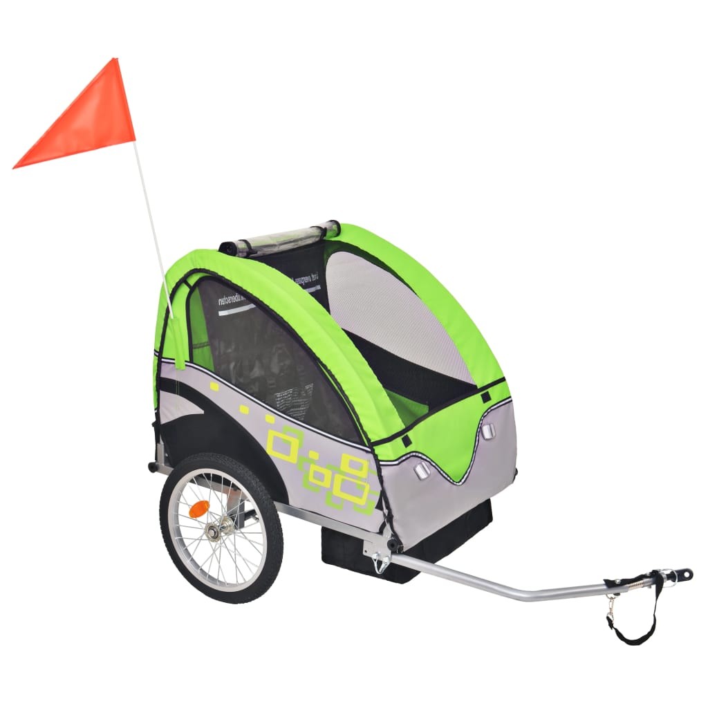 Remorque Vélo Vert pour enfants à attacher à un vélo. Robustes, maximum pour 30 kg
