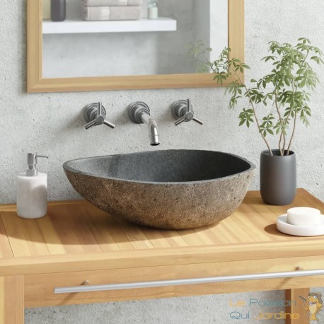 Lavabo Ovale 46 cm en Pierre Naturelle : Élégance pour Votre Salle de Bains