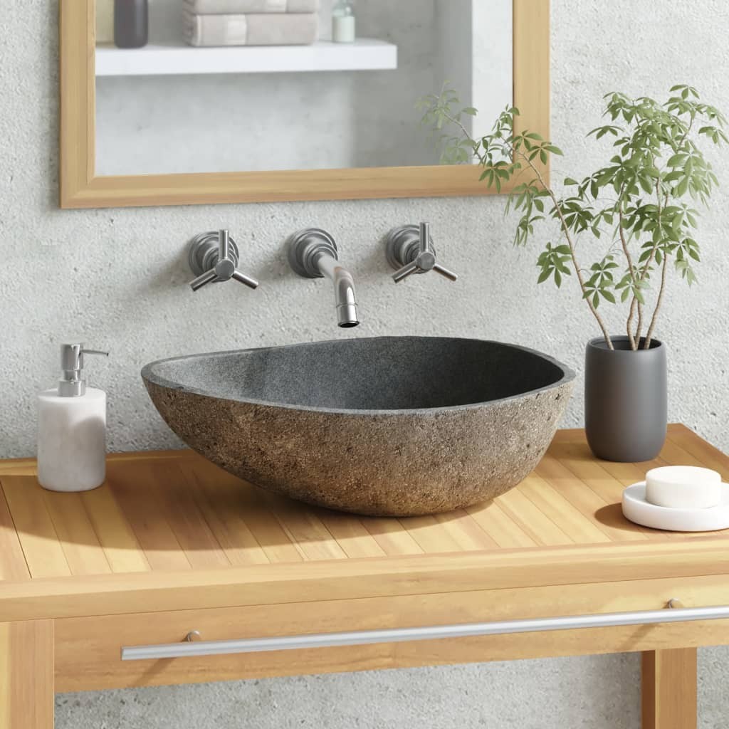 Lavabo Ovale 46 cm en Pierre Naturelle : Élégance pour Votre Salle de Bains