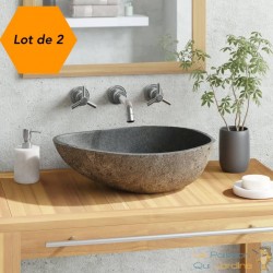 Lot de 2 Lavabos Ovales 46 cm en Pierre Naturelle : Élégance pour Votre Salle de Bains