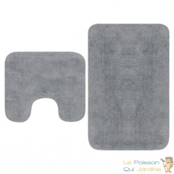 Tapis de salle de bain Gris + Tapis de WC - Toilettes