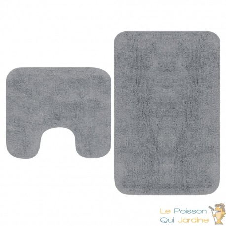 Tapis de salle de bain Gris + Tapis de WC - Toilettes