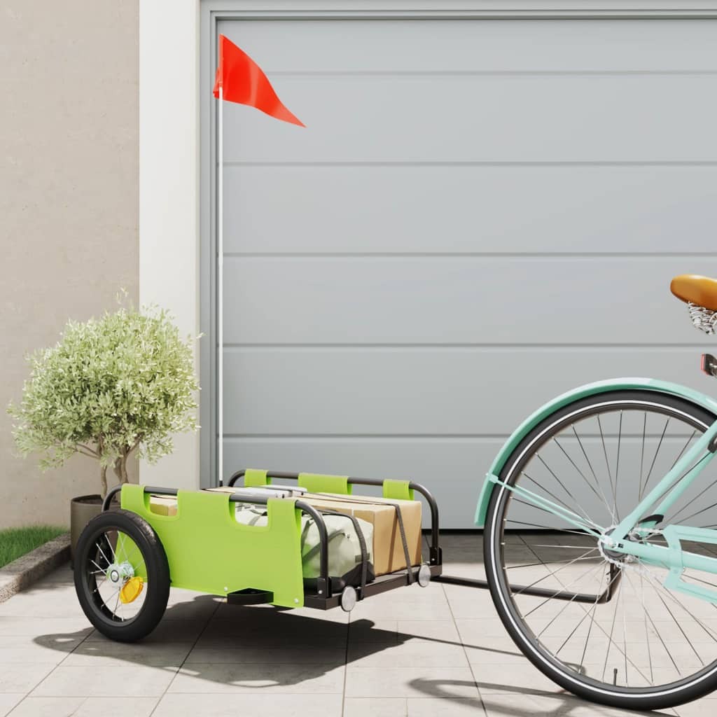 Remorque Vélo 122 cm Vert pour Marchandises à fixer à un vélo.