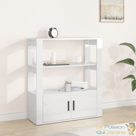 Buffet Classique Blanc Brillant Décoration & Rangement Facile et Pratique. 80 X 30 X 90 cm