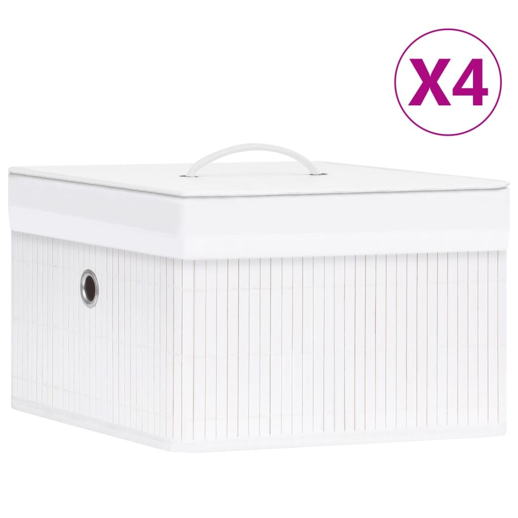 4 Boîtes de Rangement Blanches. Mignonnes et Discrètes. Bambou et Tissu