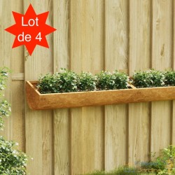 Lot de 4 Jardinières Acier Corten 50 X 16 X 10 cm. Aspect Rouille, Très tendance. Jardin, Pation, Balcon