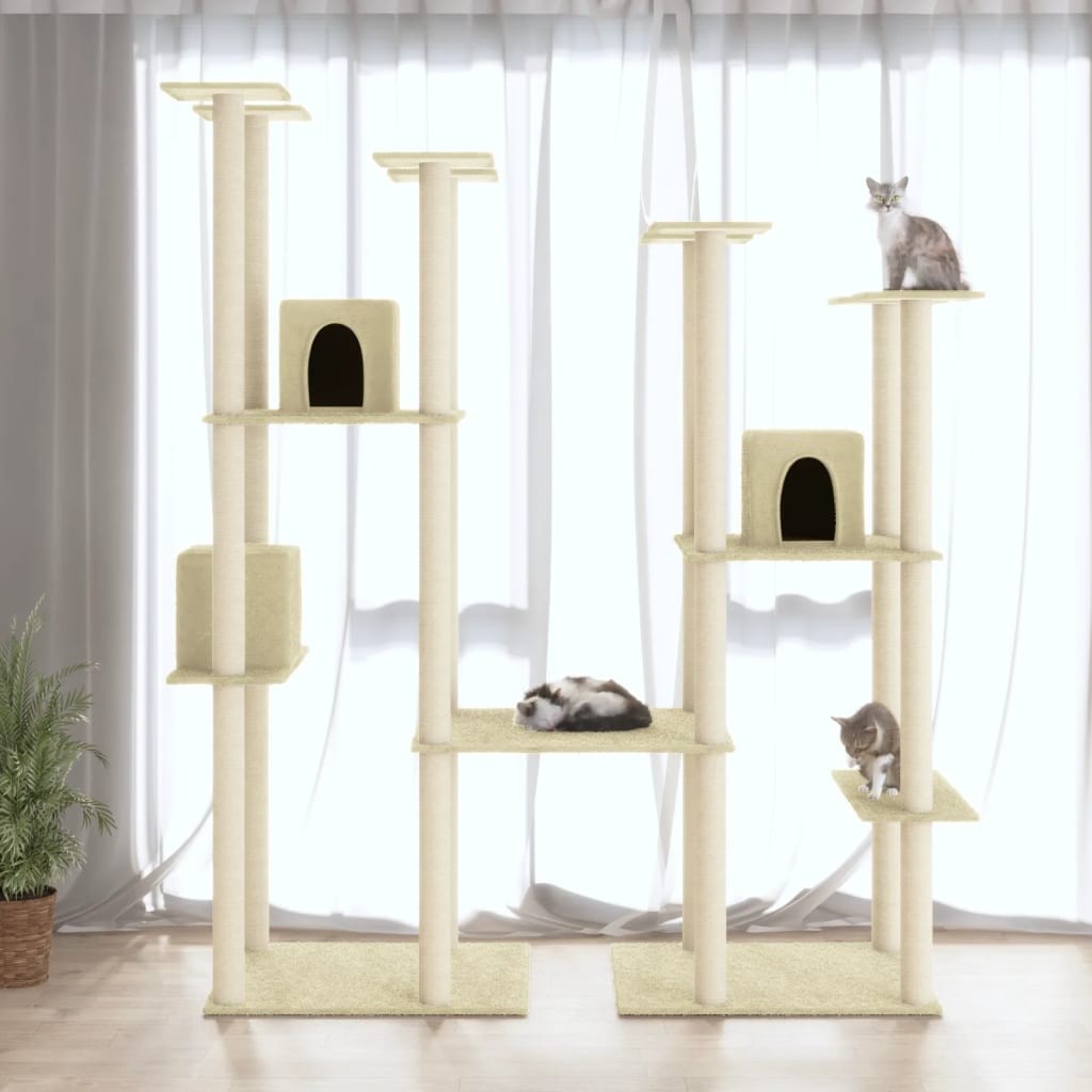 Arbre à Chat Double & Polyvalent Crème: Stimulez le Bien-être de Vos Chats