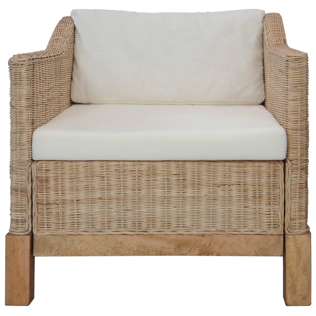 Fauteuil de Salon ou Véranda en Rotin Naturel et Coussins Blancs