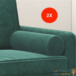 2 Coussins décoratifs Vert Ø15x50 cm En Velours. Idéal Salon, Sofa et Canapé