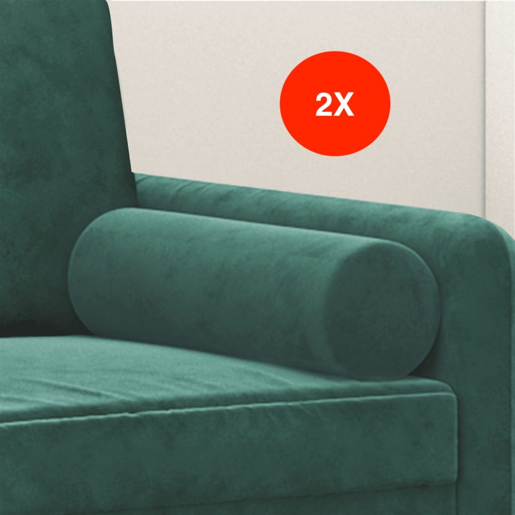 2 Coussins décoratifs Vert Ø15x50 cm En Velours. Idéal Salon, Sofa et Canapé