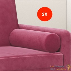 2 Coussins décoratifs Rouge Ø15x50 cm En Velours. Idéal Salon, Sofa et Canapé