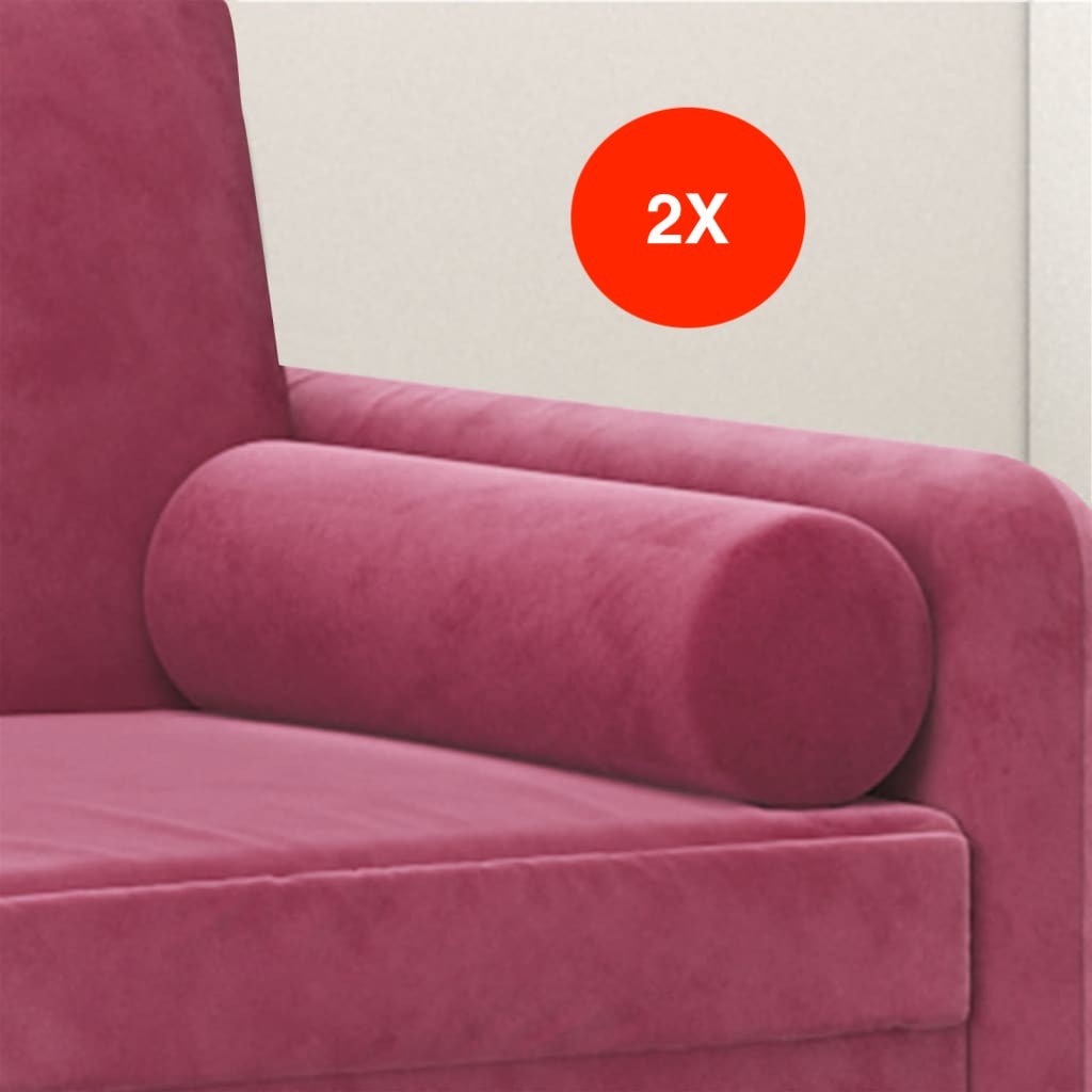 2 Coussins décoratifs Rouge Ø15x50 cm En Velours. Idéal Salon, Sofa et Canapé