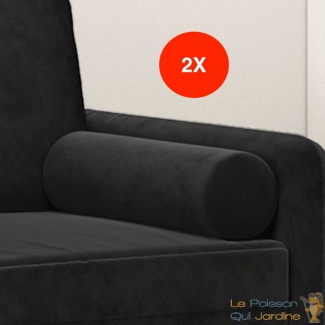 2 Coussins décoratifs : Noir Ø15x50 cm En Velours. Idéal Salon, Sofa et Canapé