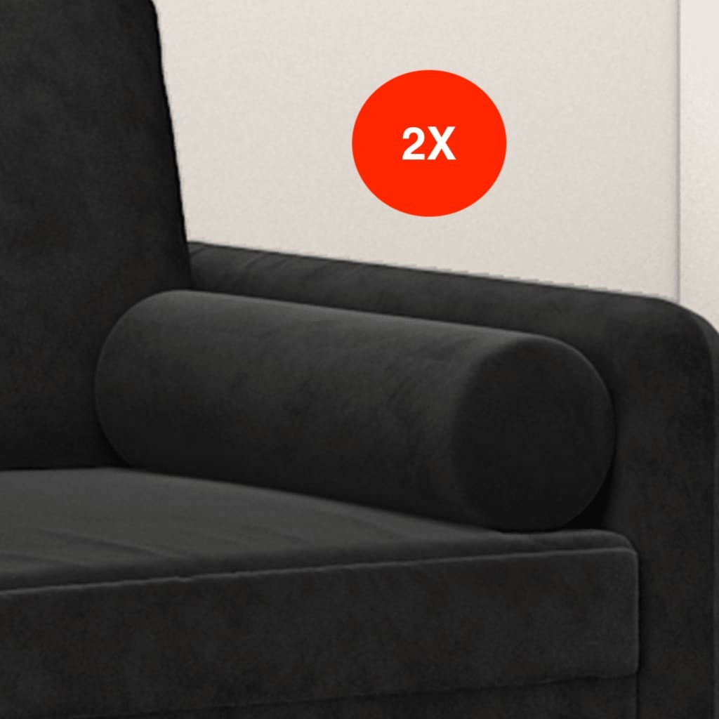 2 Coussins décoratifs : Noir Ø15x50 cm En Velours. Idéal Salon, Sofa et Canapé