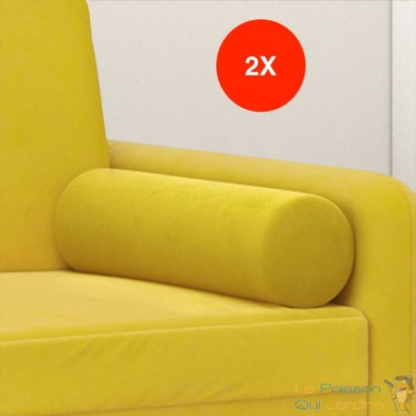 2 Coussins décoratifs : Jaune Ø15x50 cm En Velours. Idéal Salon, Sofa et Canapé