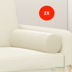 2 Coussins décoratifs : Crème Ø15x50 cm En Velours. Idéal Salon, Sofa et Canapé